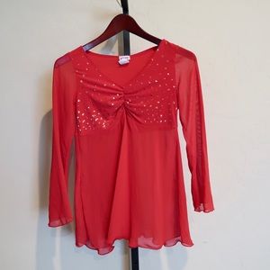 Vintage y2k red sequin top, bra part is covered rest is mesh. Size L